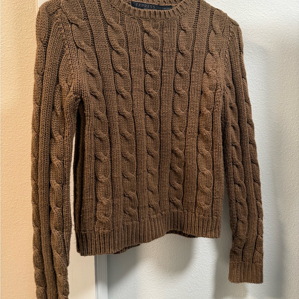Express Women’s Brown Cable Knit Crewneck Sweater